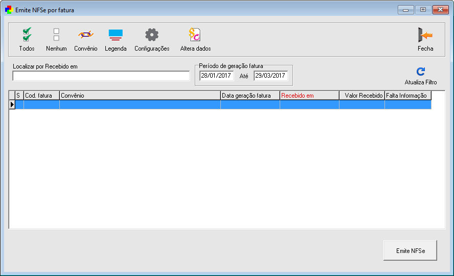 Tela de Geração de NFSe por Convênio